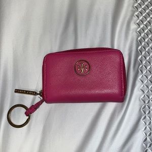 Pink Tory Burch wallet with key holder